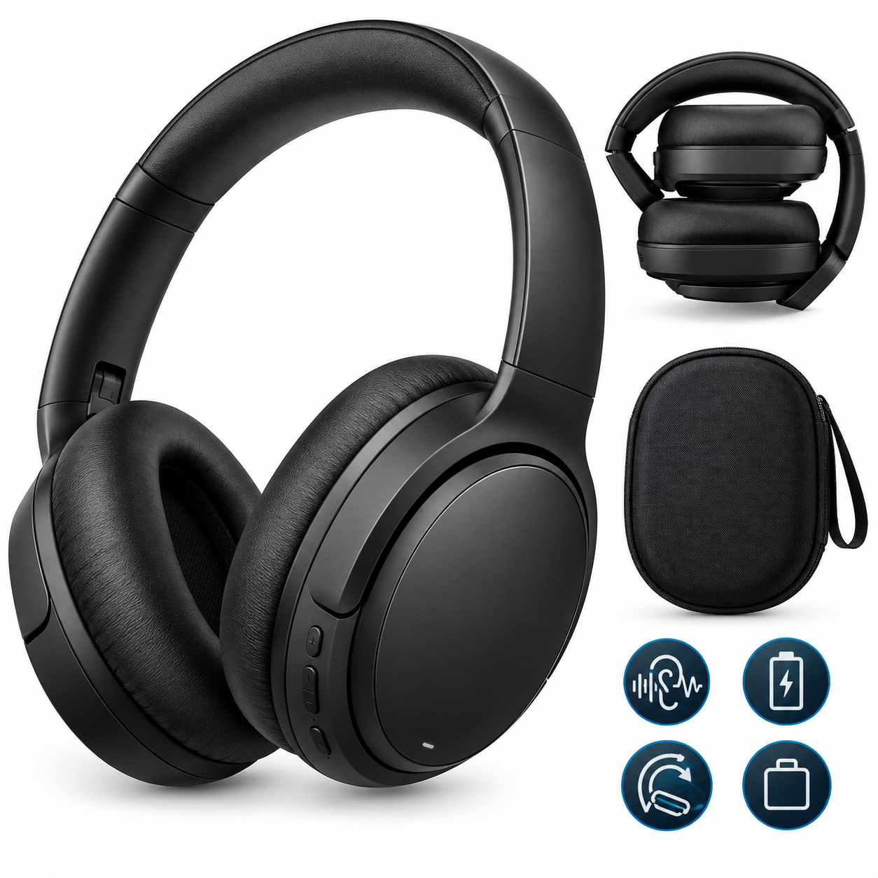 Noise-cancelling wireless over-ear headphones