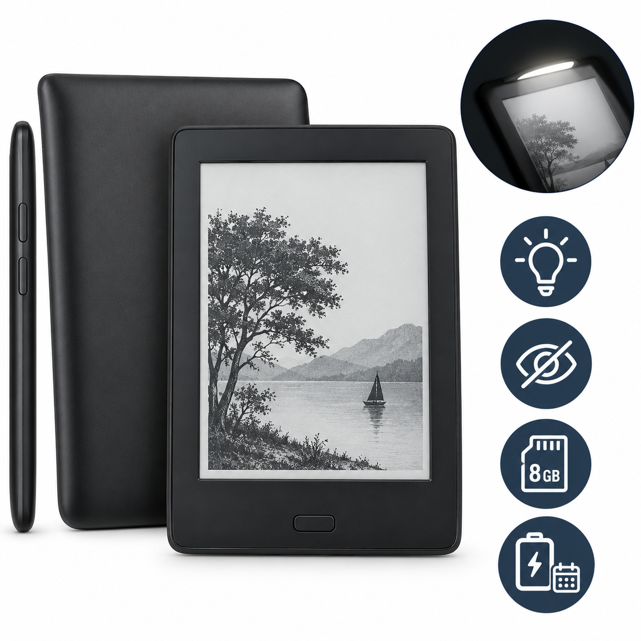 6" e-reader with built-in light