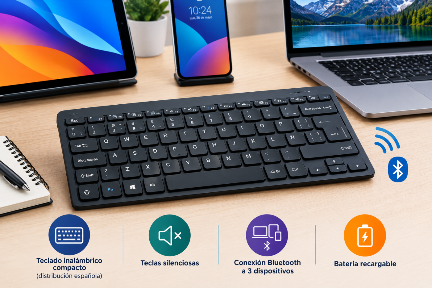 Compact wireless keyboard (Spanish layout)
