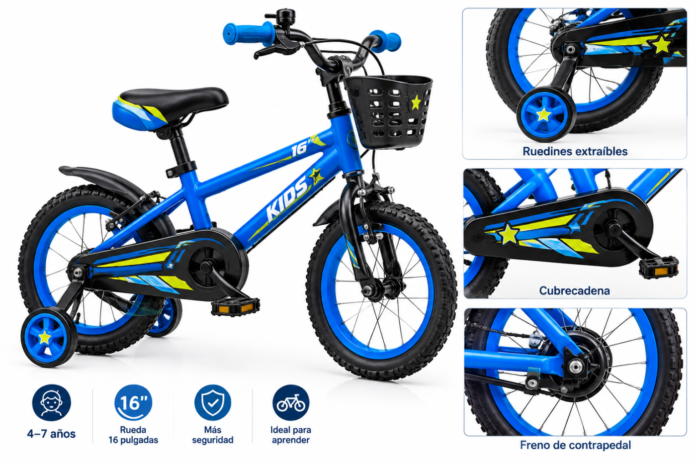 16" kids’ bike with stabilisers (ages 4–7)