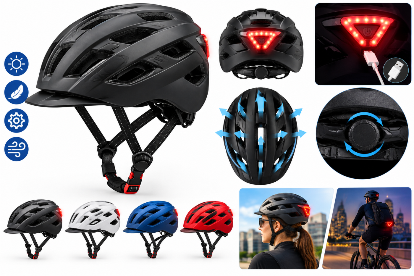 Capacete urbano com luz LED traseira