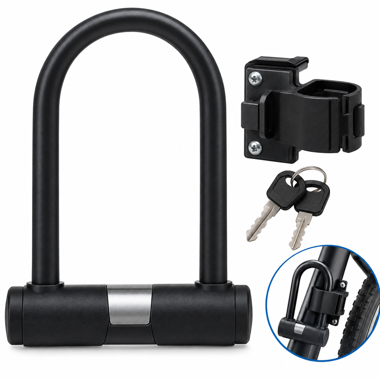 Cadeado em U para bicicleta com suporte