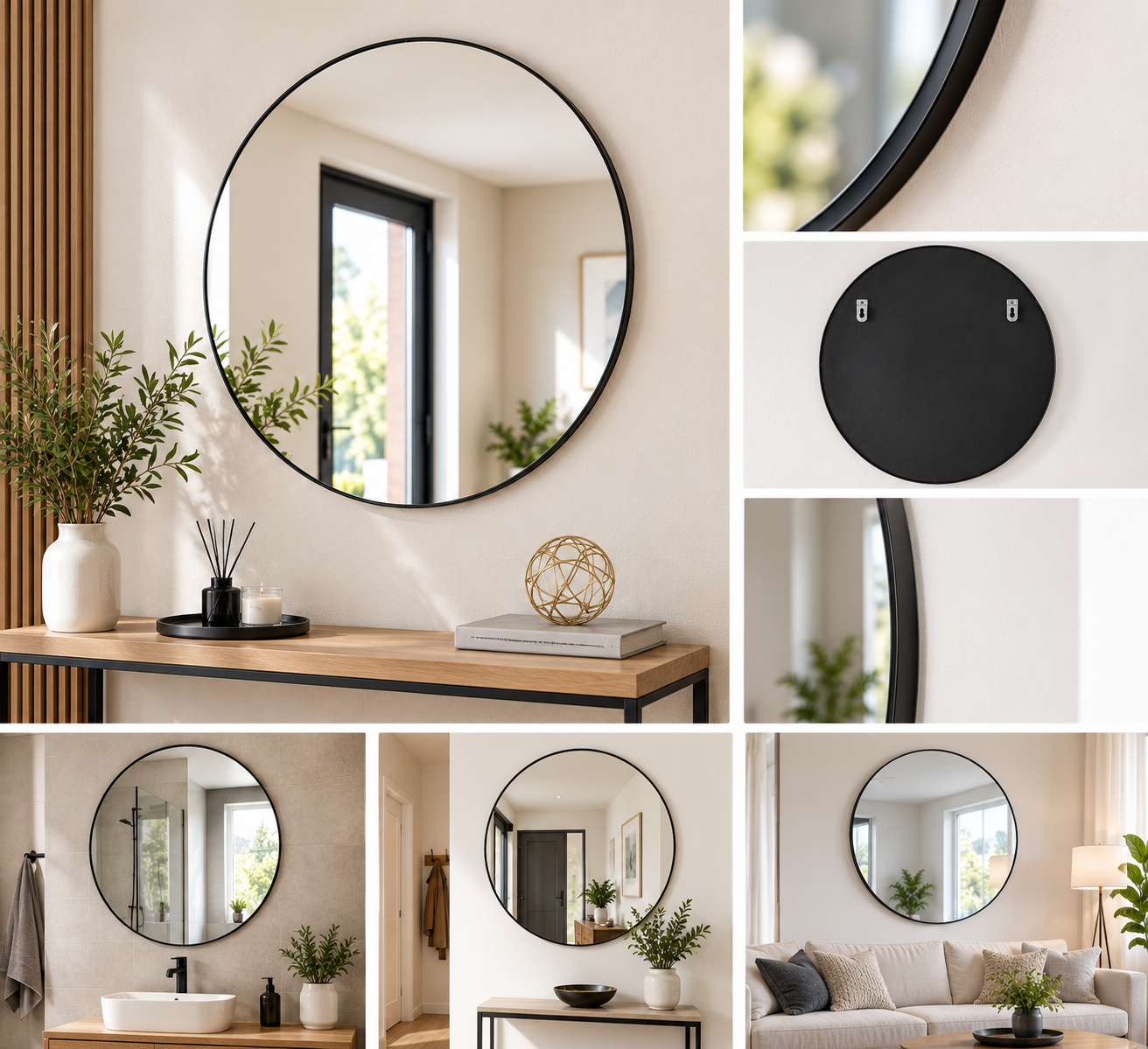 60 cm round wall mirror, metal frame