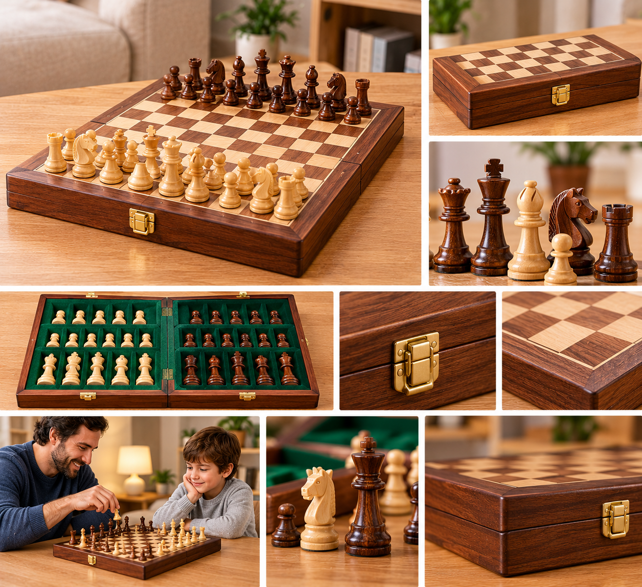 40 cm folding wooden chess set