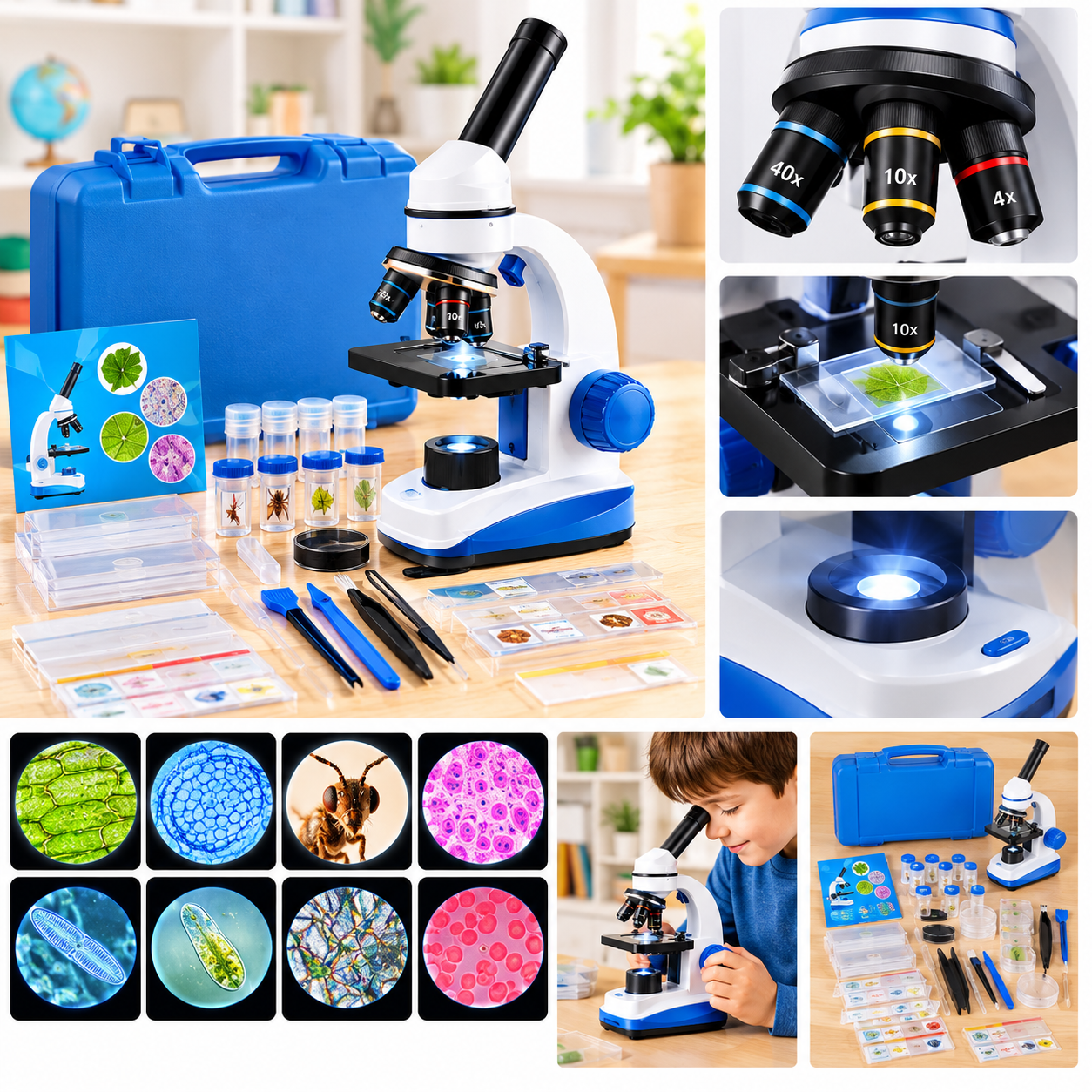 Microscópio infantil com 40 acessórios