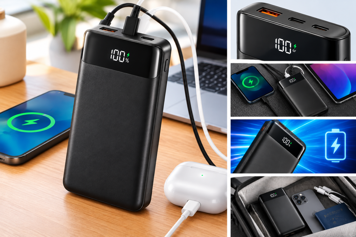 Bateria externa 20 000 mAh carregamento rápido