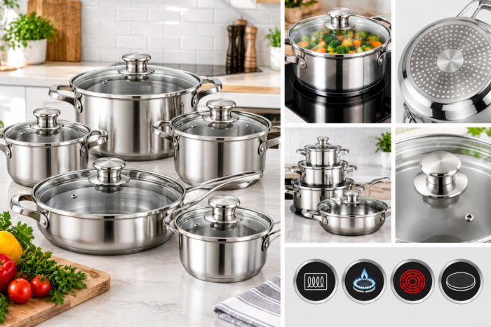 Kochgeschirr-Set 8-teilig Edelstahl, induktionsgeeignet