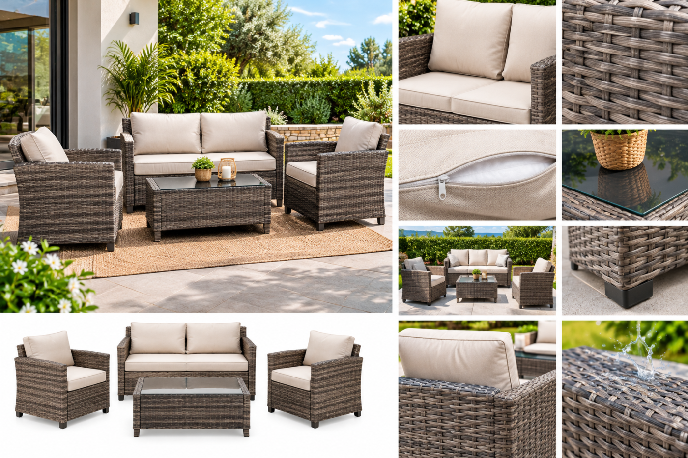 Conjunto de jardim em rattan sintético 4 lugares