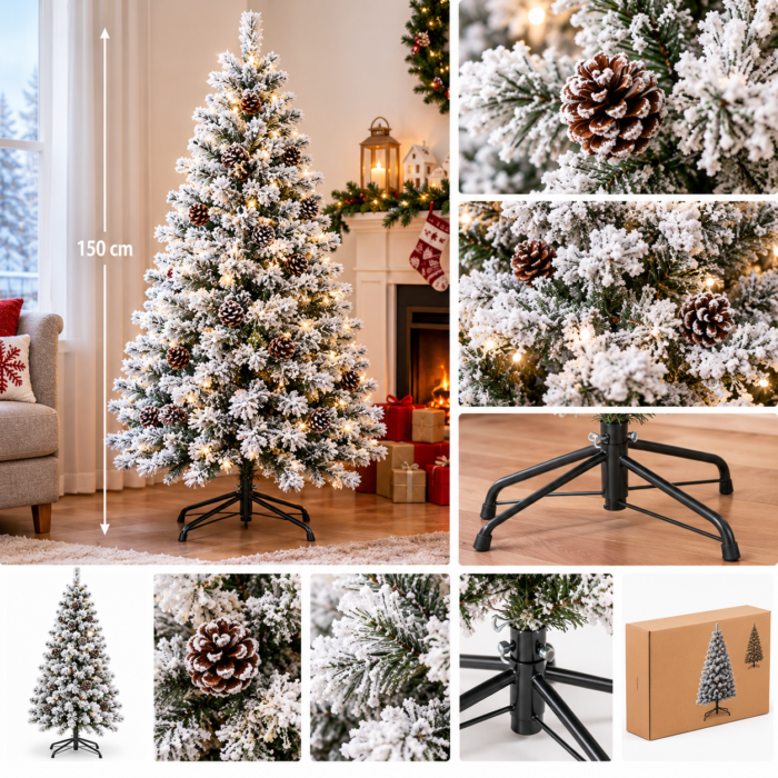 Árvore de Natal branca com neve 150 cm