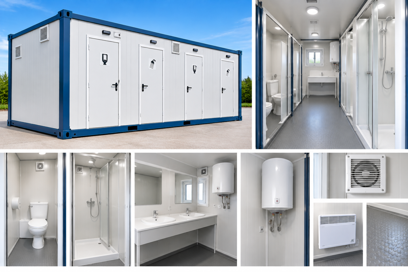 20 ft sanitary unit (2 WCs, 2 showers, basins)