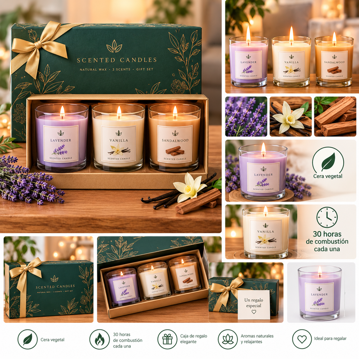 Conjunto de 3 velas aromáticas
