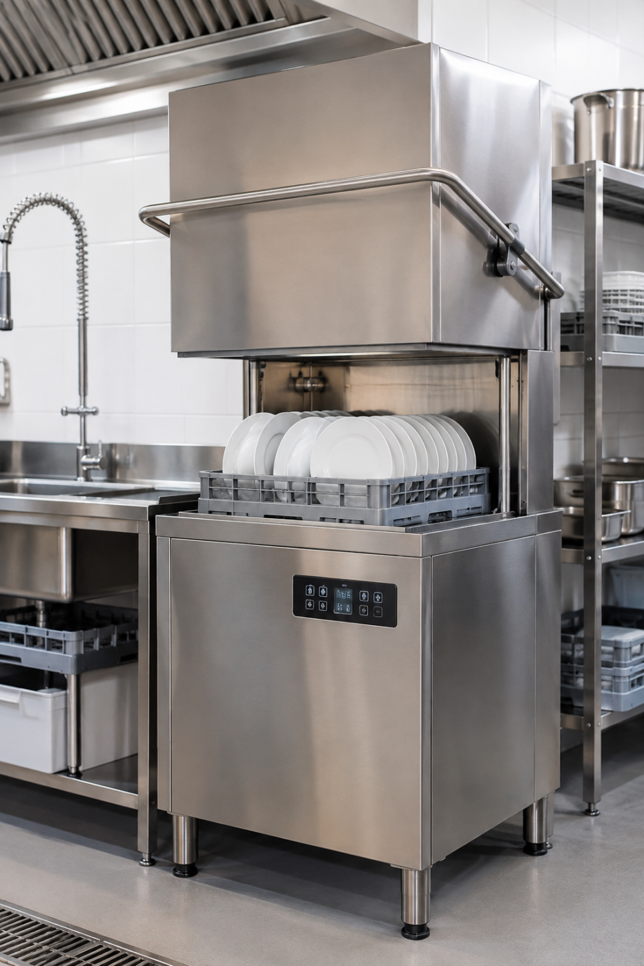 Máquina de lavar loiça profissional de capota cesto 50 × 50