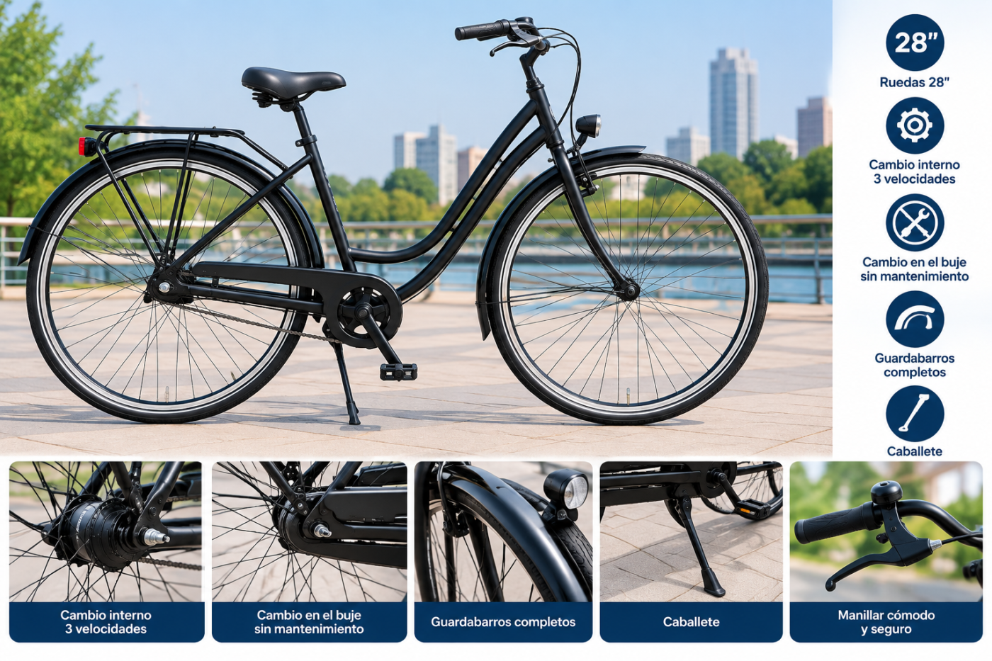 28" city bike, 3-speed hub gear
