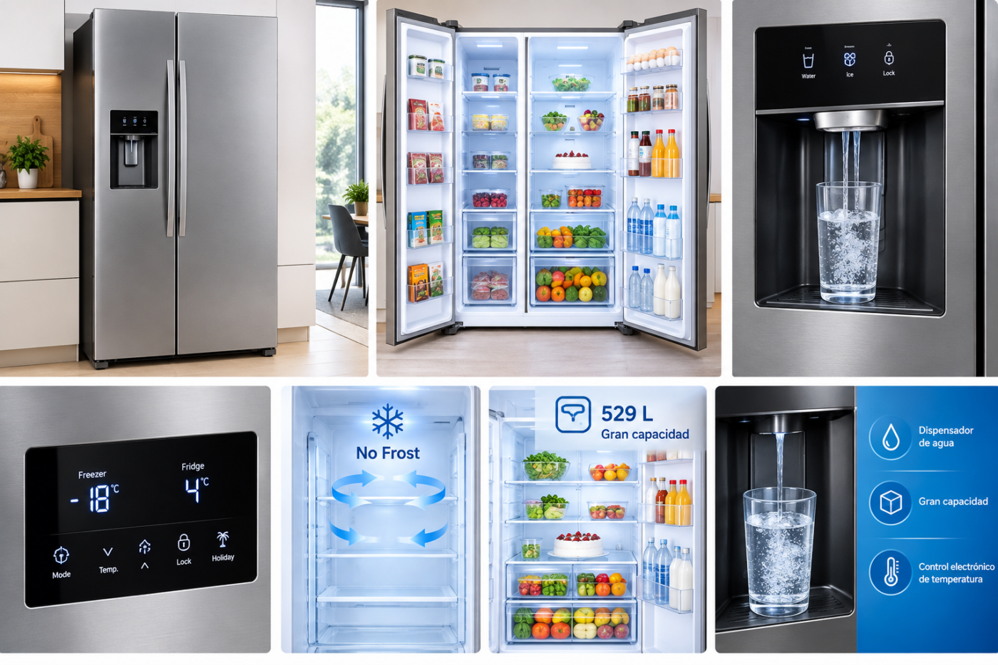 529 L No Frost American fridge freezer with dispenser