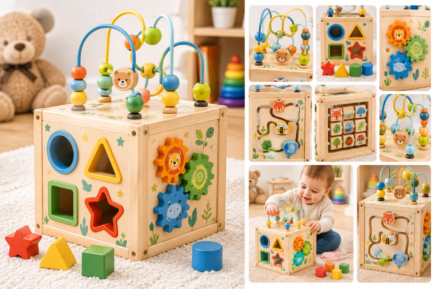 Wooden baby activity cube