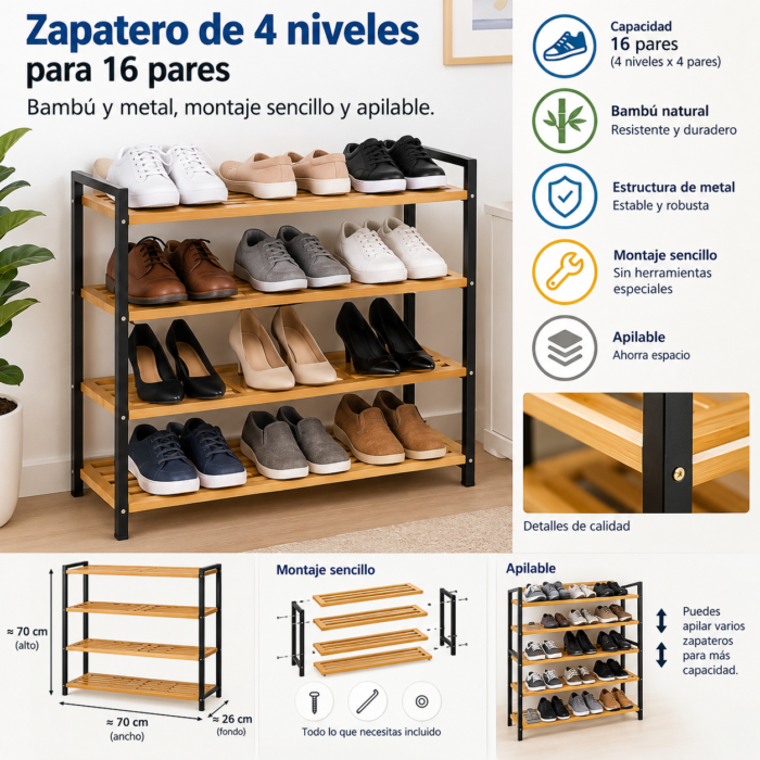 Schuhregal 4 Ebenen für 16 Paar